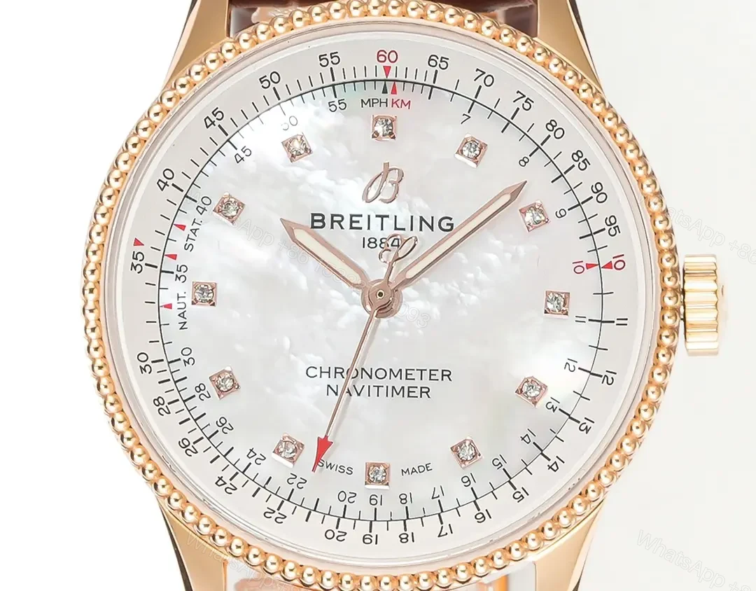 View 3 of Breitling Women’s Navitimer Automatic Watch – Rose Gold with Brown Leather Strap