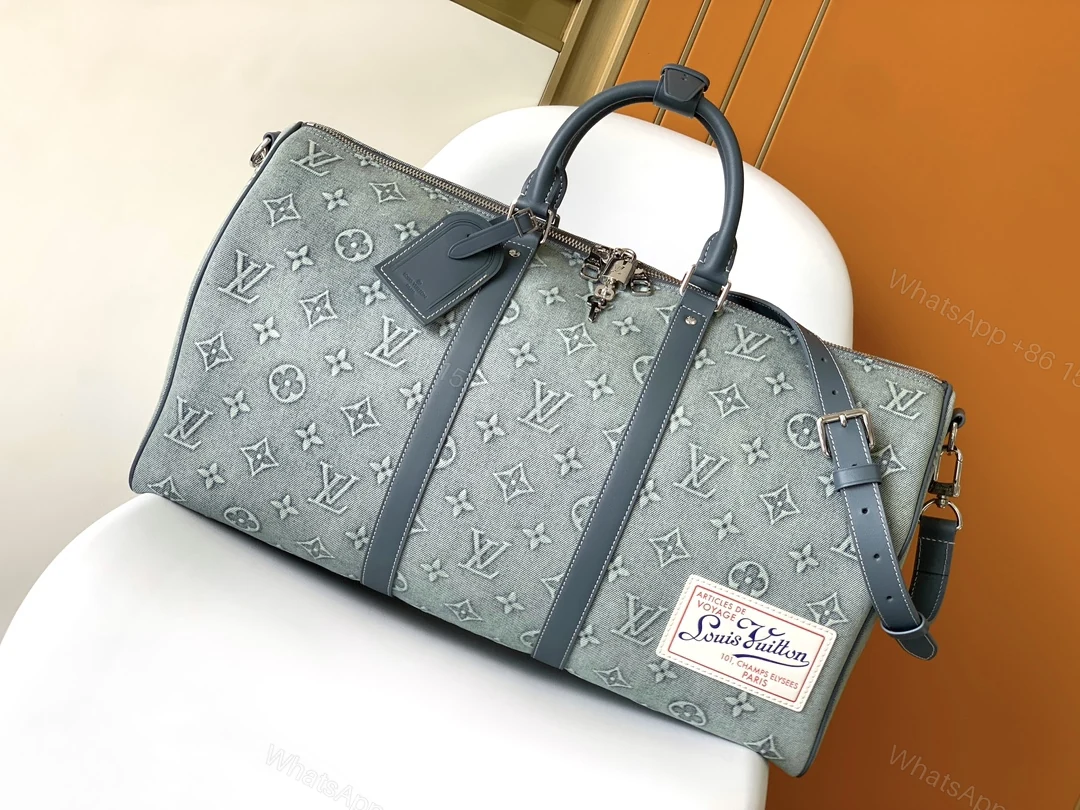 LV 一比一Keepall旅行袋 刺繡藍灰帆布款 限定配色設計感滿分 — view 1