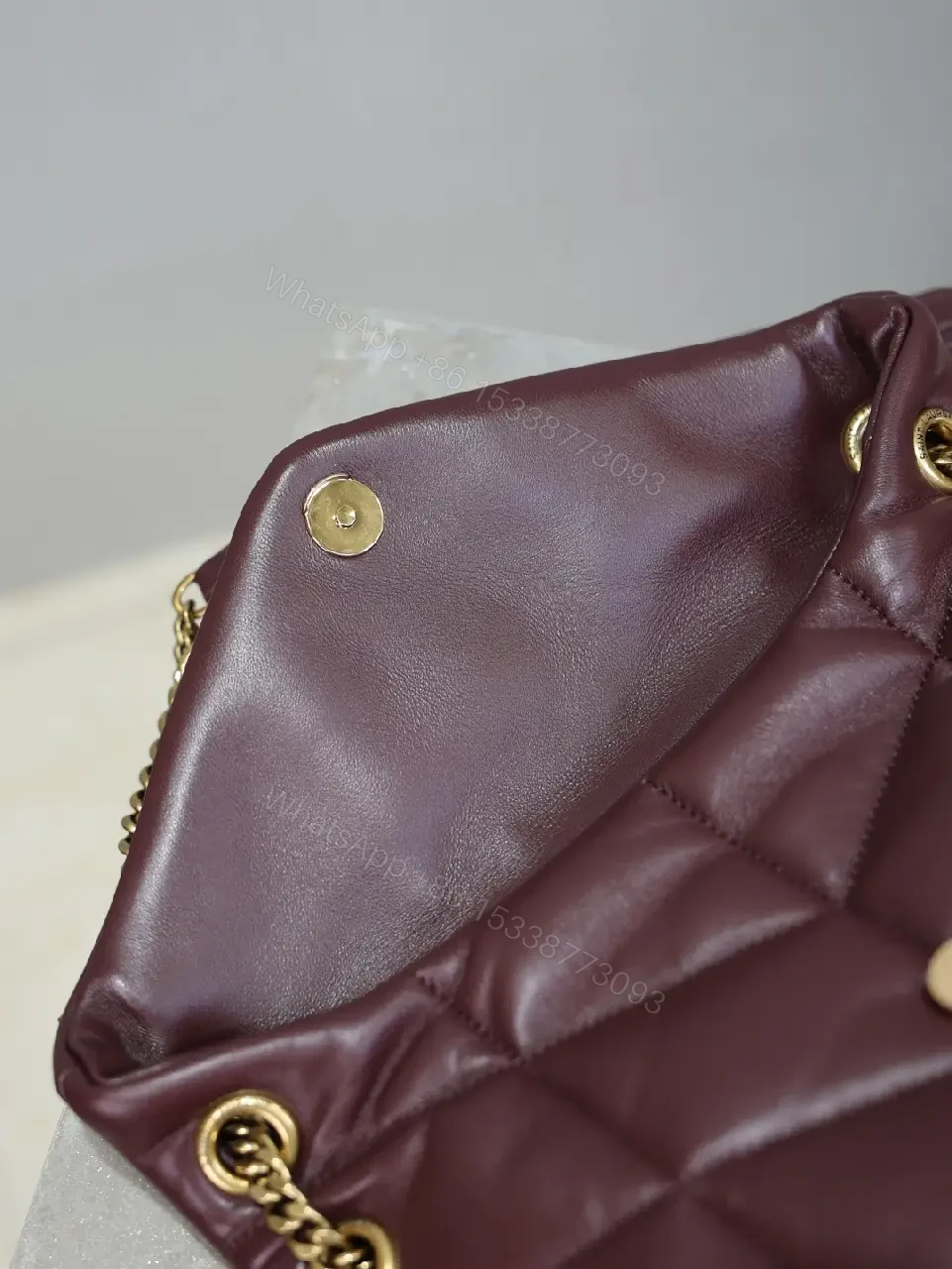 View 6 of Quilted Burgundy Crossbody: Gold-Hardware, Sleek Style