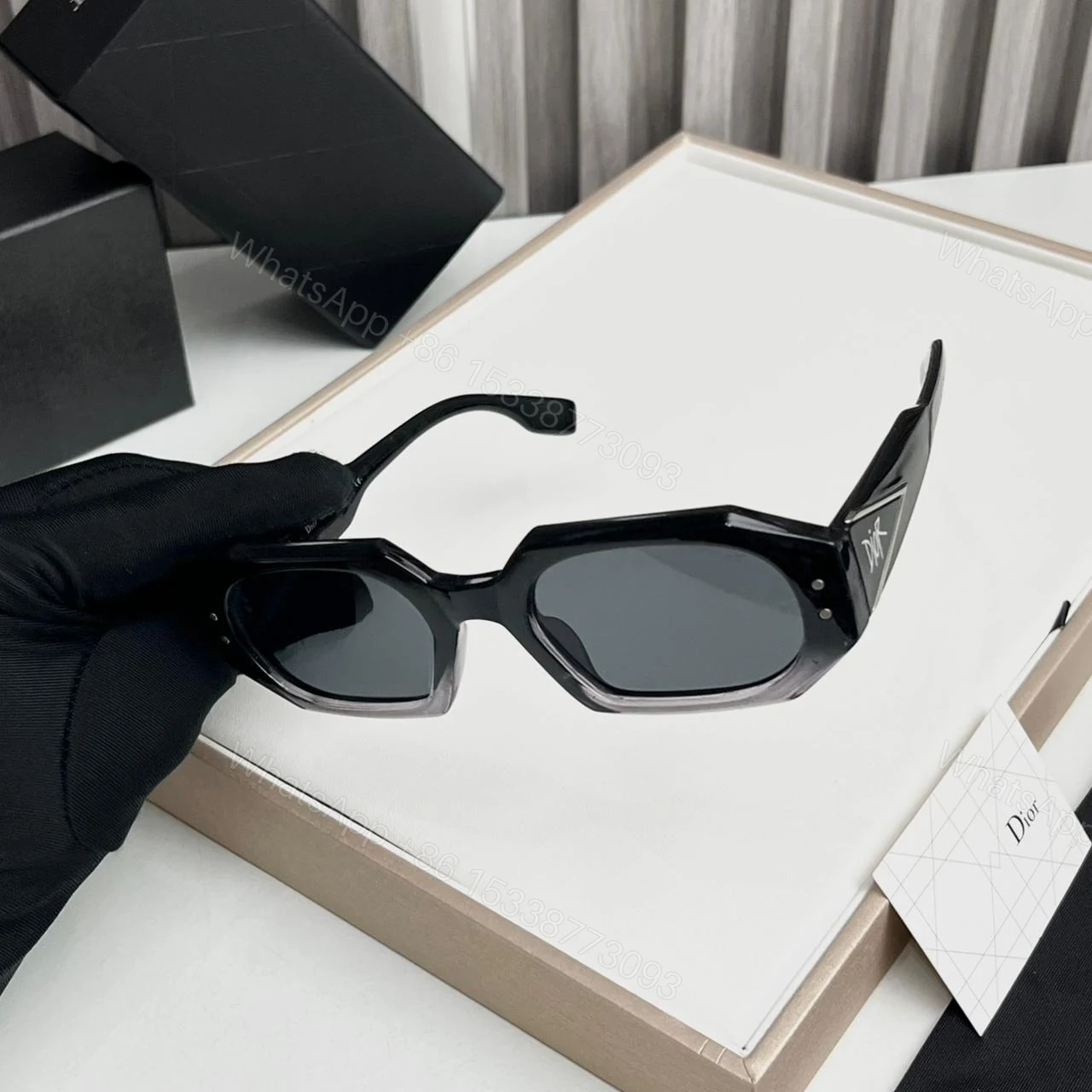 View 2 of Dior Rectangular Black-Grey Sunglasses – One Size