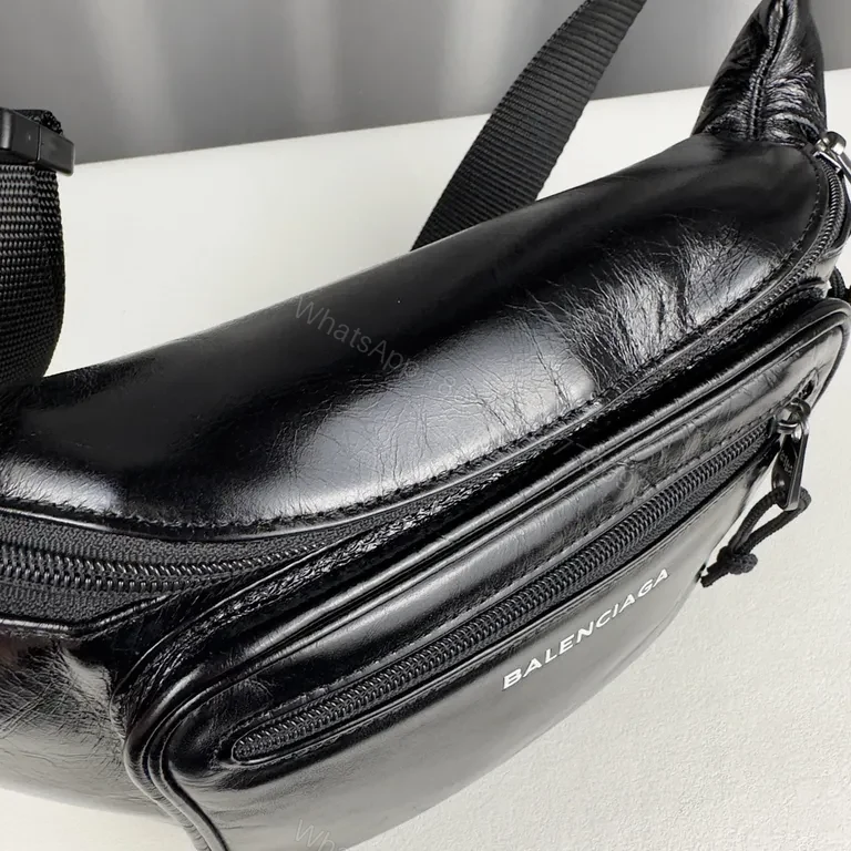 View 3 of Balenciaga Belt Bag: Black Leather, Compact Luxe Crossbody