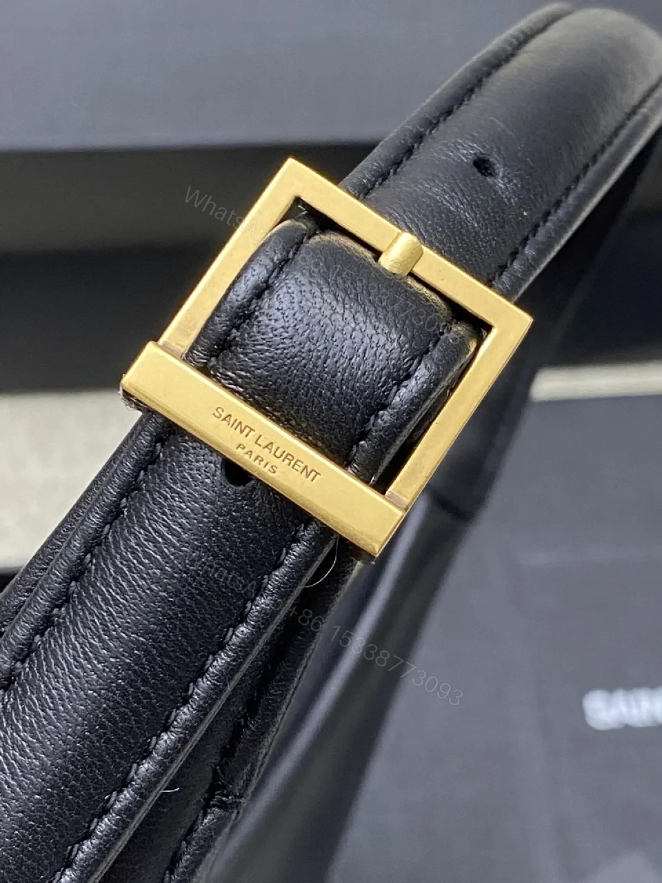 View 8 of Elegant Black Leather Satchel with Gold Logo