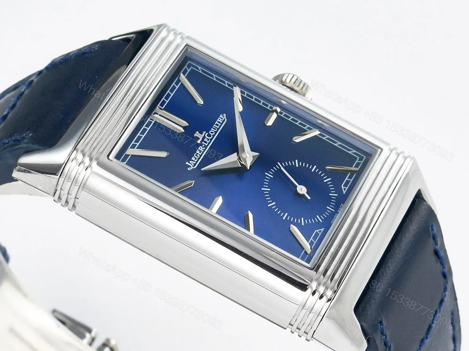 View 15 of Reverso Tribute Duoface Small Seconds SS MGF Best Edition Blue Dial on Blue Leather Strap A854A