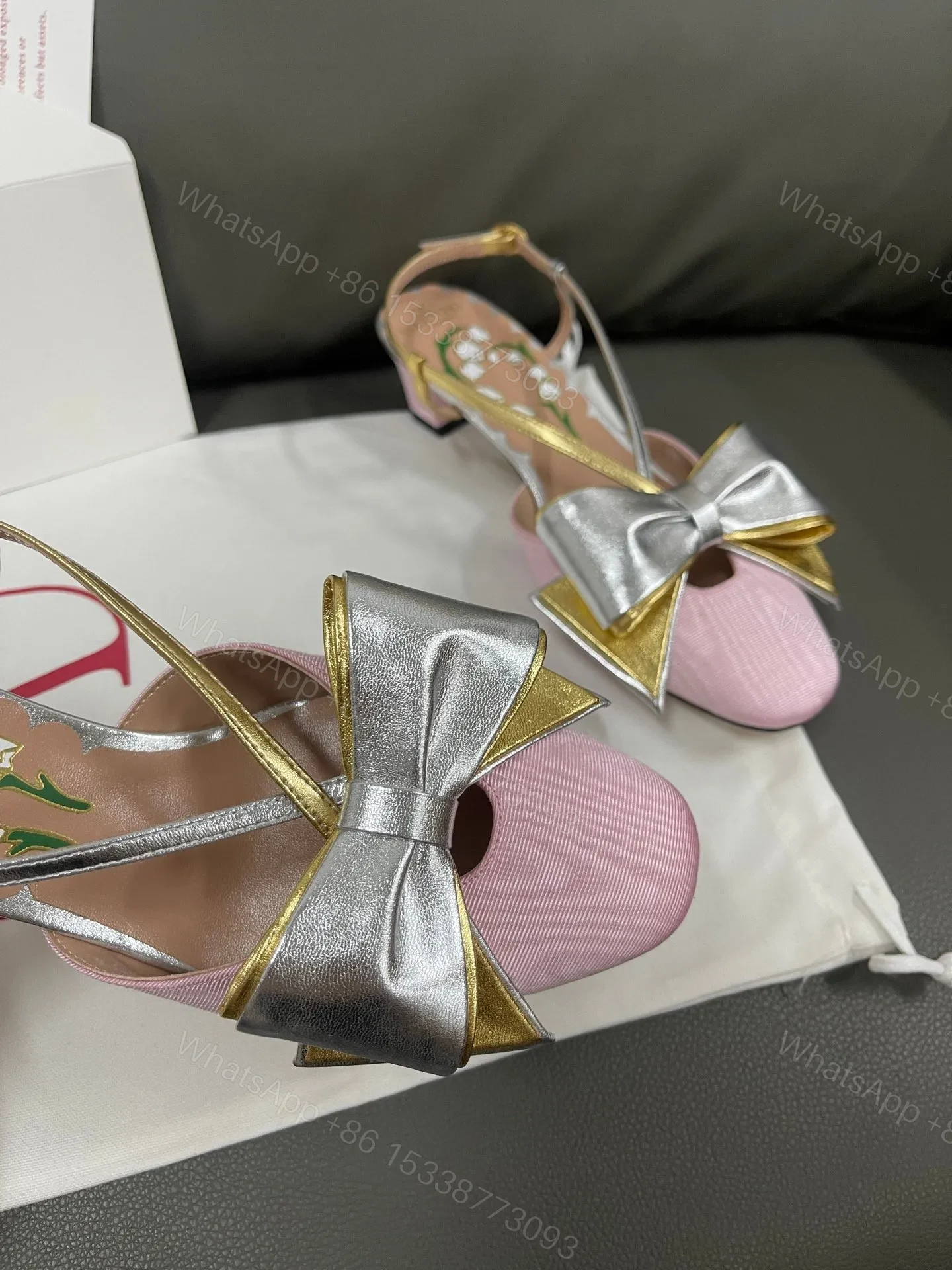 View 5 of Valentino Women Pink And Gold Leather Flats