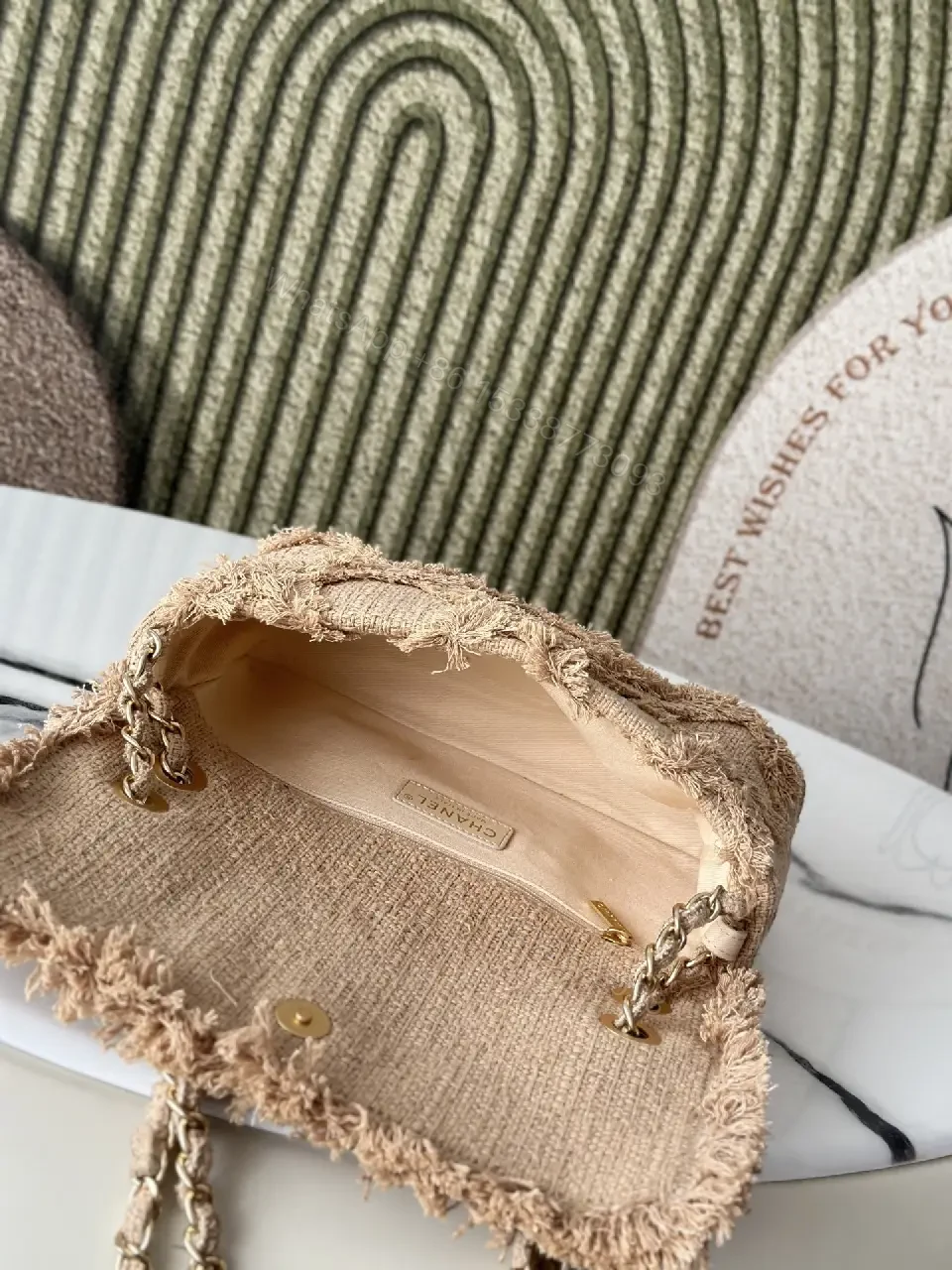 View 10 of Textured Mini Bag: Frayed Jacquard, Nude-Beige, Couture-Inspired Style, Crossbody Ready