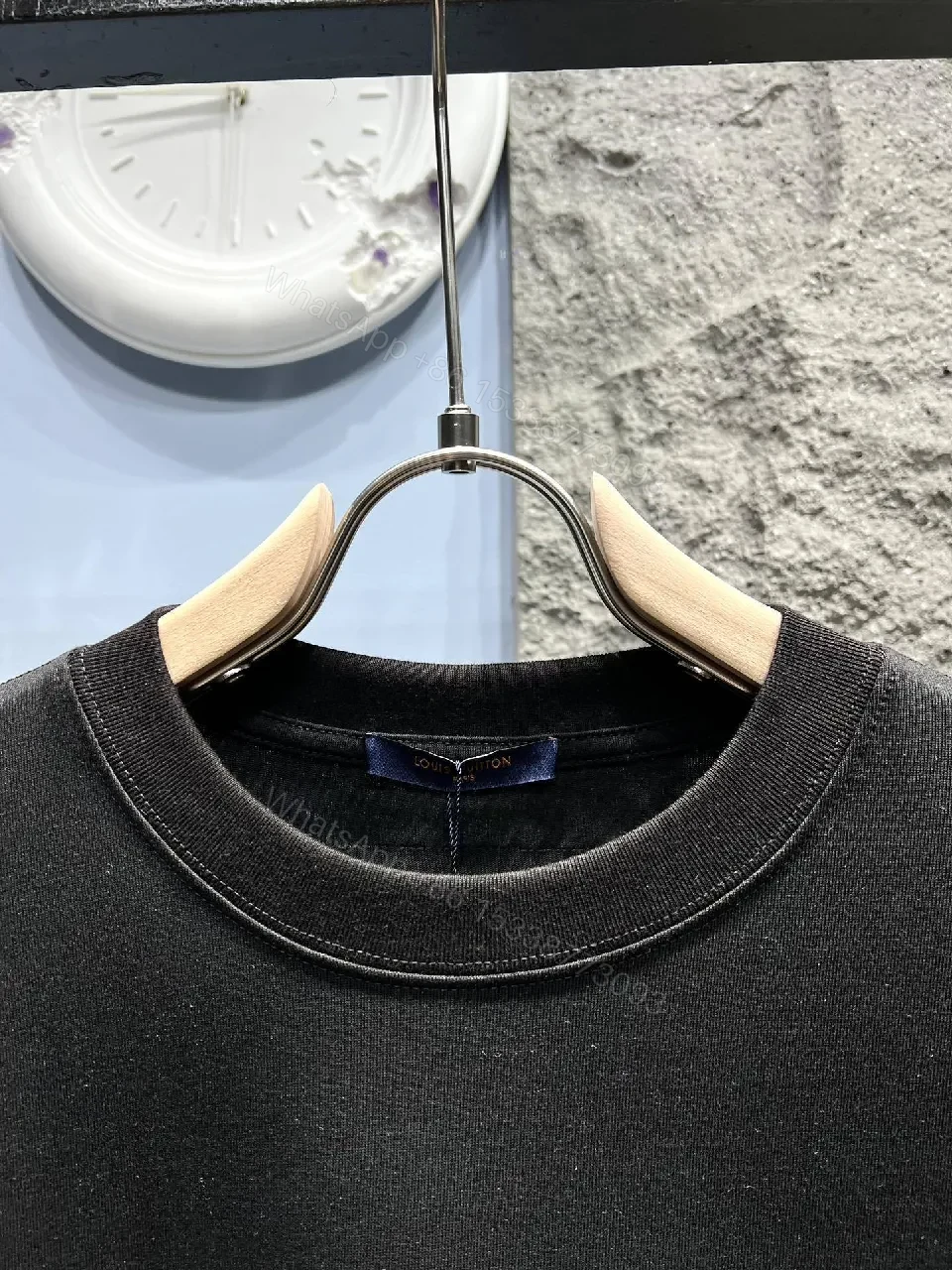 View 5 of Black Cotton Crewneck Tee Luxe Script Comfortwear