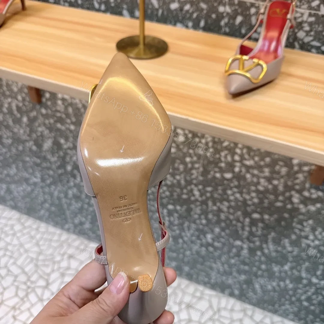 View 5 of Valentino Women Beige Leather Pointed Pumps