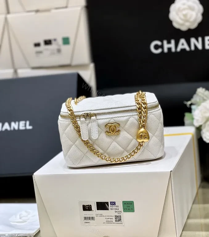Chic Quilted Mini Crossbody with Gold Chain - Ivory/Gold — view 1