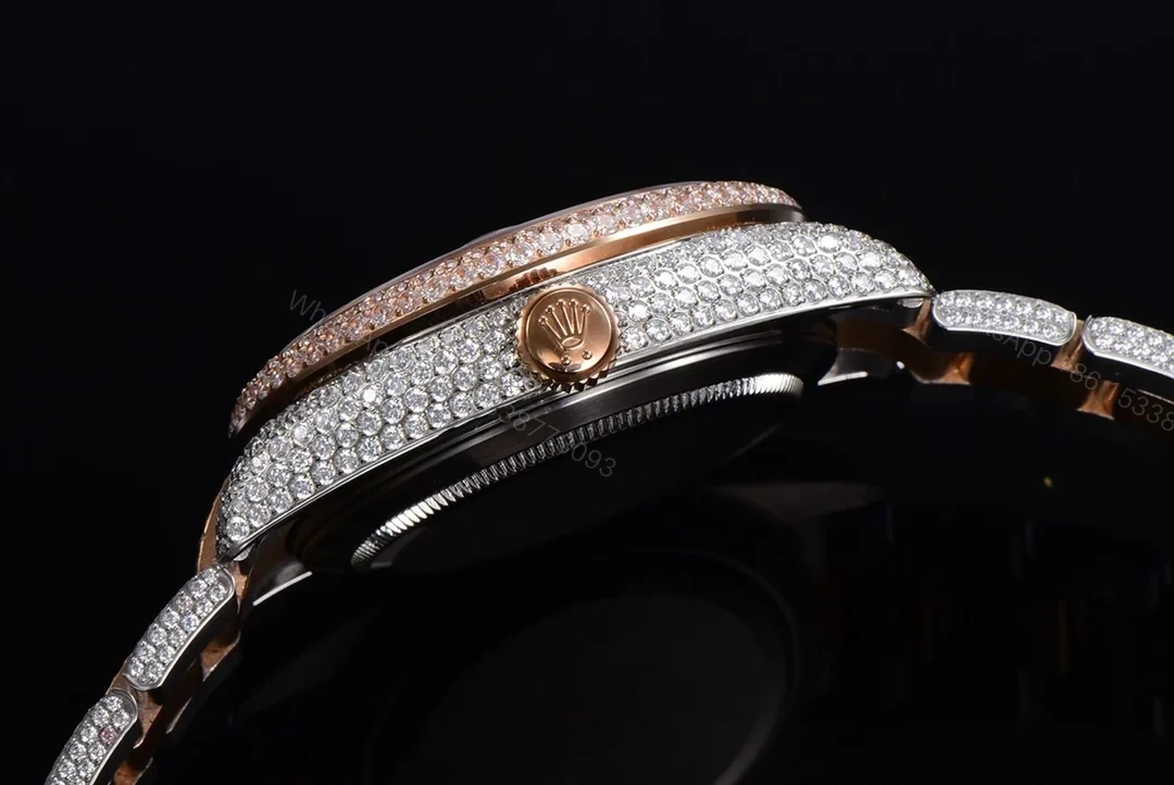 View 5 of Rolex Sky-Dweller Rose Gold Diamond Replica 42MM Exclusive Full Pavé Two-Tone Bracelet RG-ROLEX-SKYDWELLER-ROSEGOLD-42