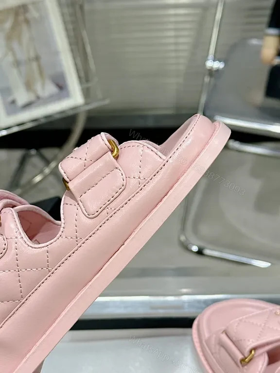 View 4 of Chanel-Inspired Pink Leather Slides â€” Luxury Comfort