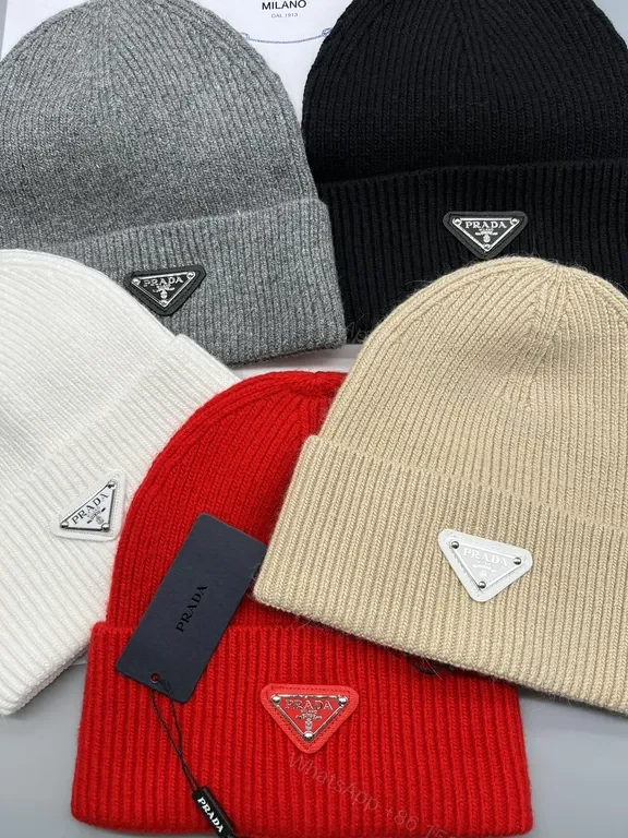 View 8 of Bold Red Prada Knit Beanie: Warm, Luxury Craft, Unisex Style