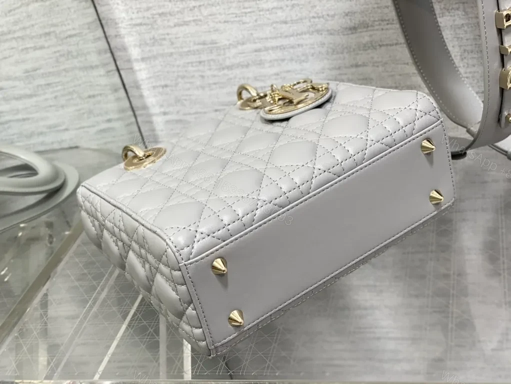 View 3 of Structured Chic Diamond Quilted Handbag - Gold Charms, Crossbody Ready