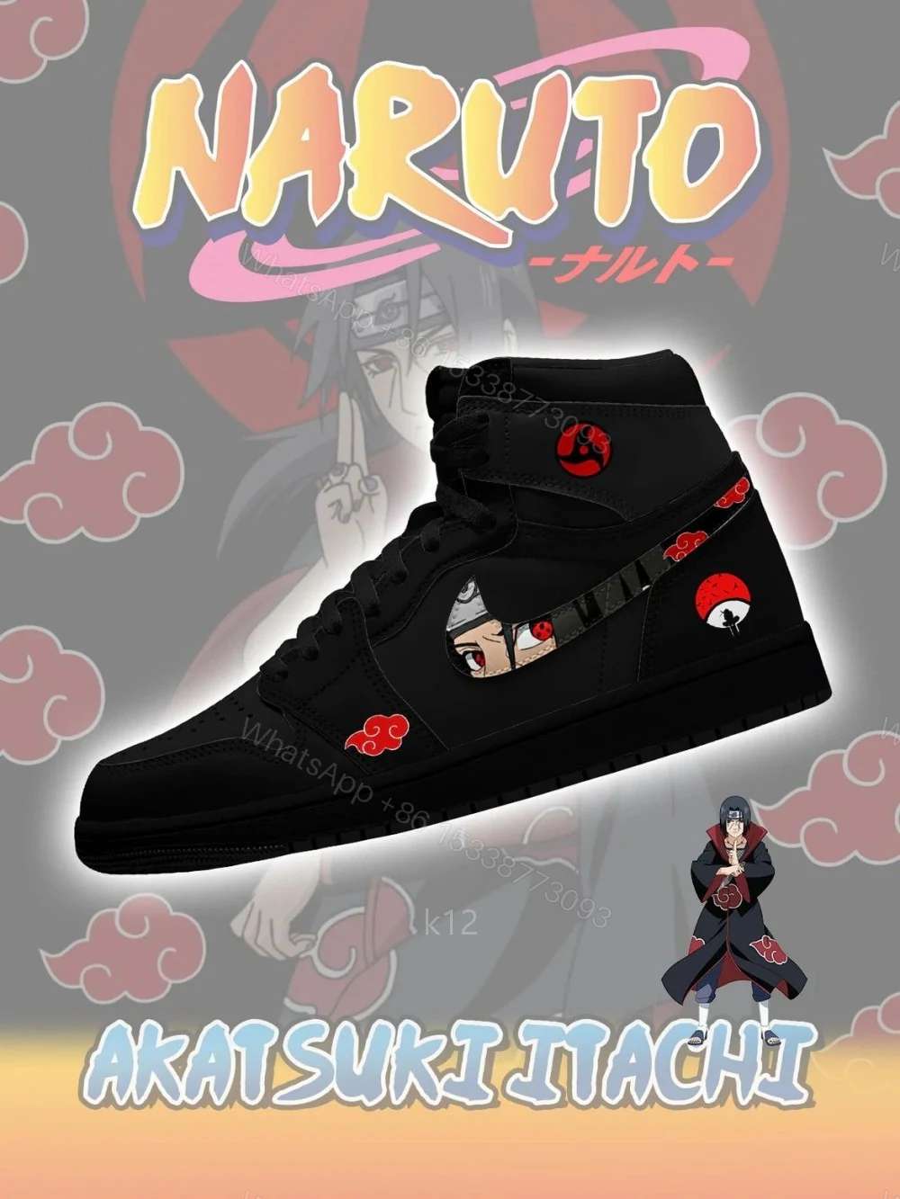 Akatsuki Itachi Uchiha V.2 Custom High Jordan 1 — view 1