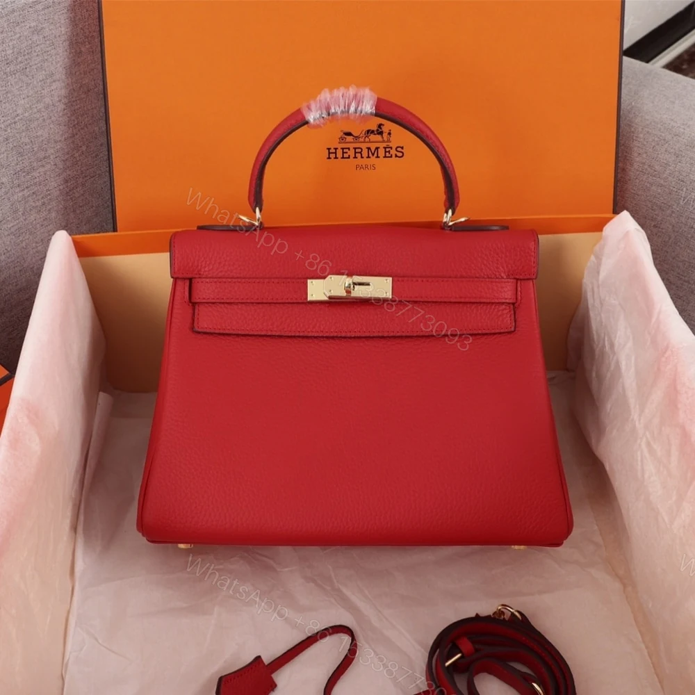 View 2 of Hermes Kelly 25 Togo Handbag Rouge Casaque 25Cm