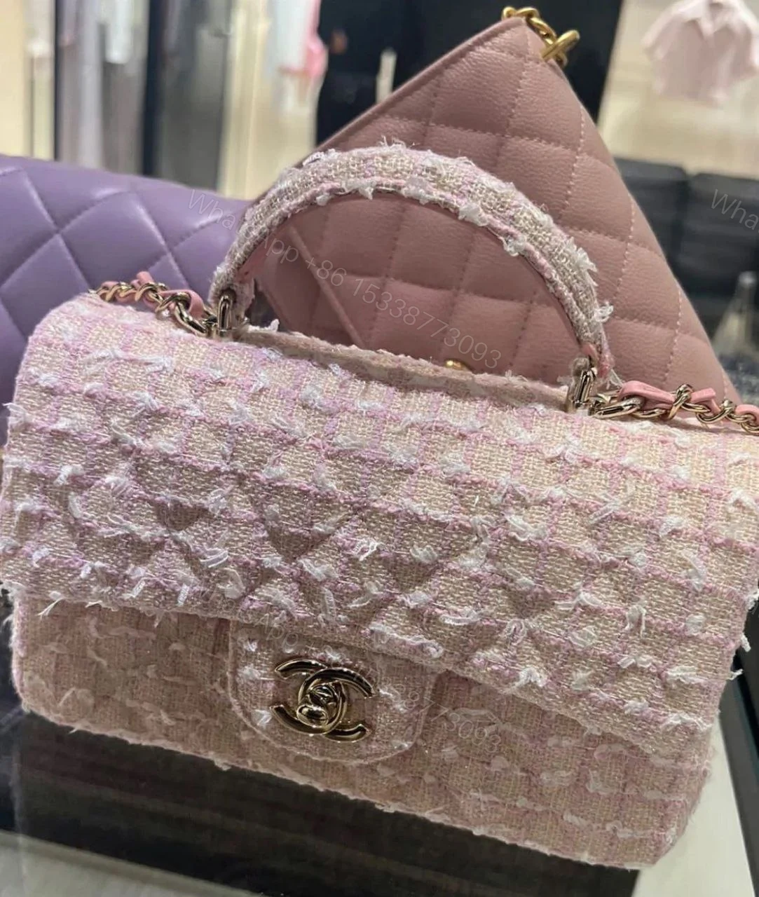 View 4 of CHANEL Tweed Quilted Mini Top Handle Rectangular Flap