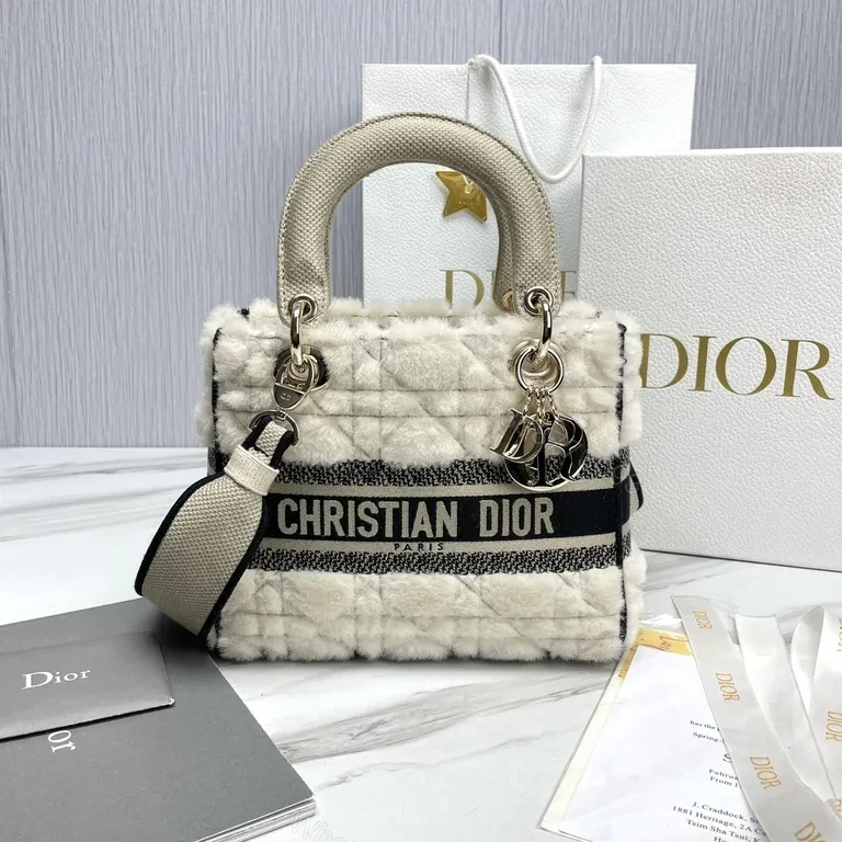Cream Shearling Luxe Bag: Dior-Inspired Iconic Tote — view 1