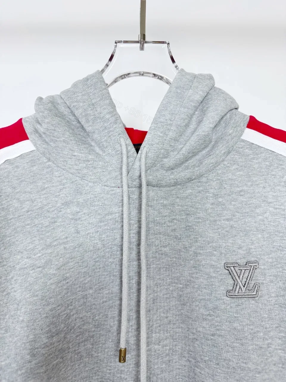 View 8 of Grey Mélange Hoodie with Red Tape – Premium Comfort & Embroidery