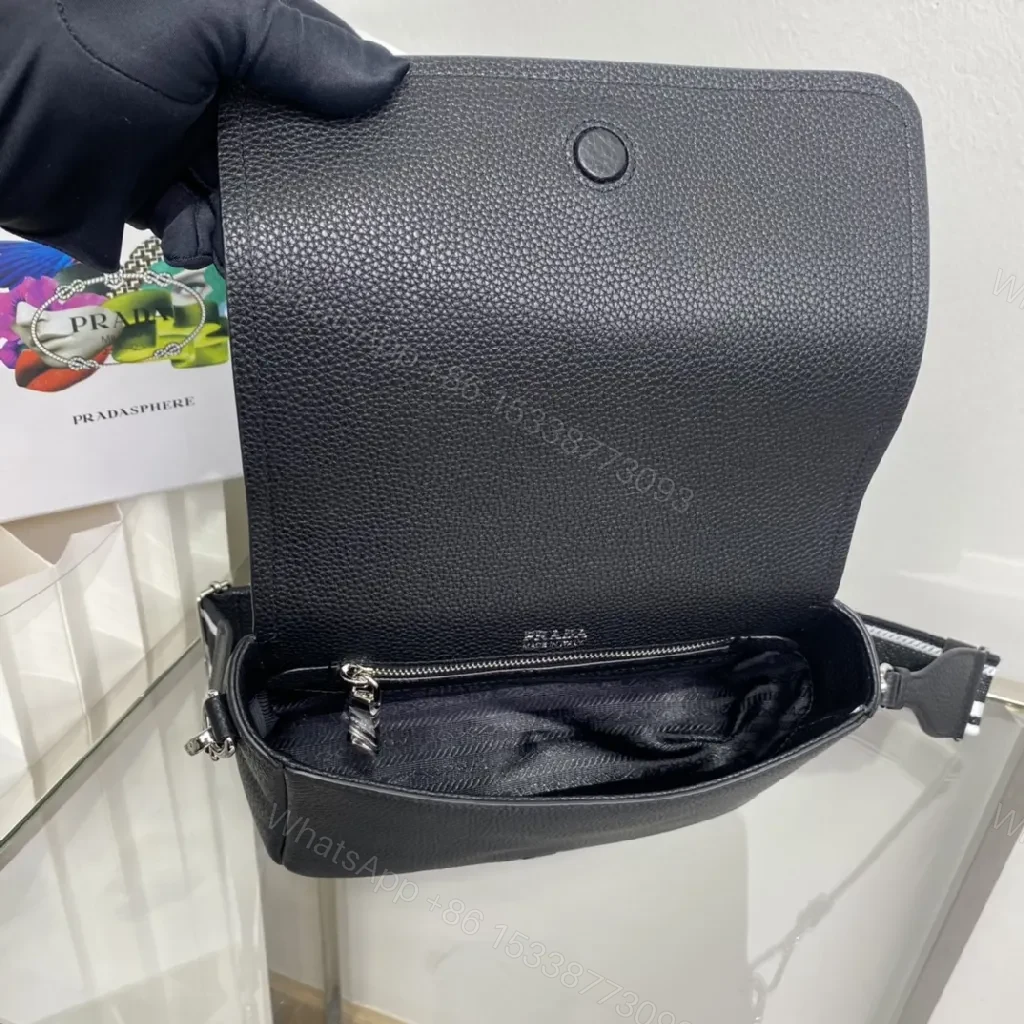 View 3 of Black Pebble-Grain Crossbody: Luxe Slim with Signature Hardware