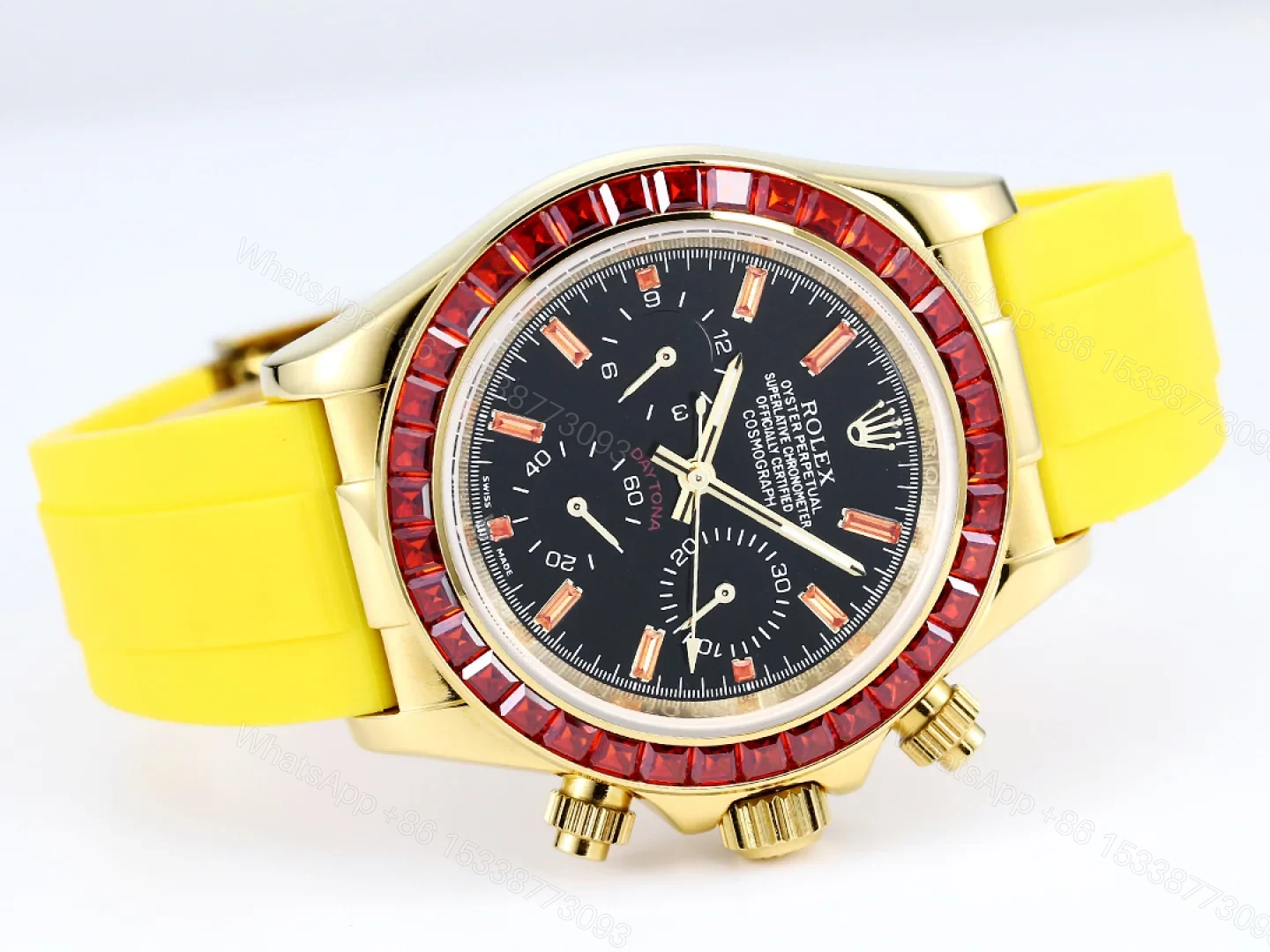 View 3 of Rolex Daytona Ruby Yellow Strap Replica 43MM Exclusive Gold Case Edition RG-ROLEX-DAYTONA-RUBY-YELLOW-43