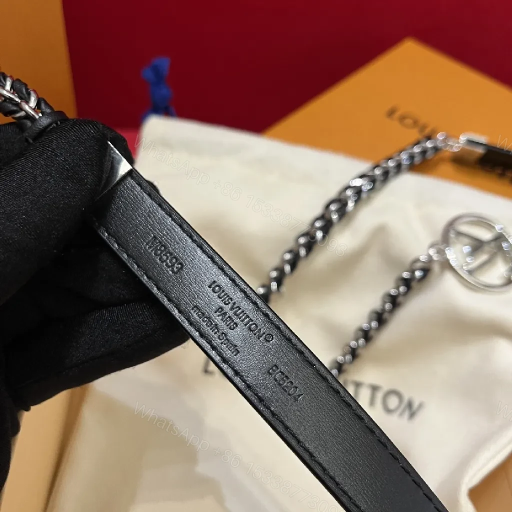 View 7 of Chic Leather Belt Chain Choker with Logo Motif