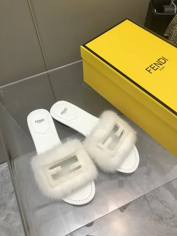 White Faux-Fur Rim Slide Sandals: Luxury Comfort, Minimalist Chic — view 1