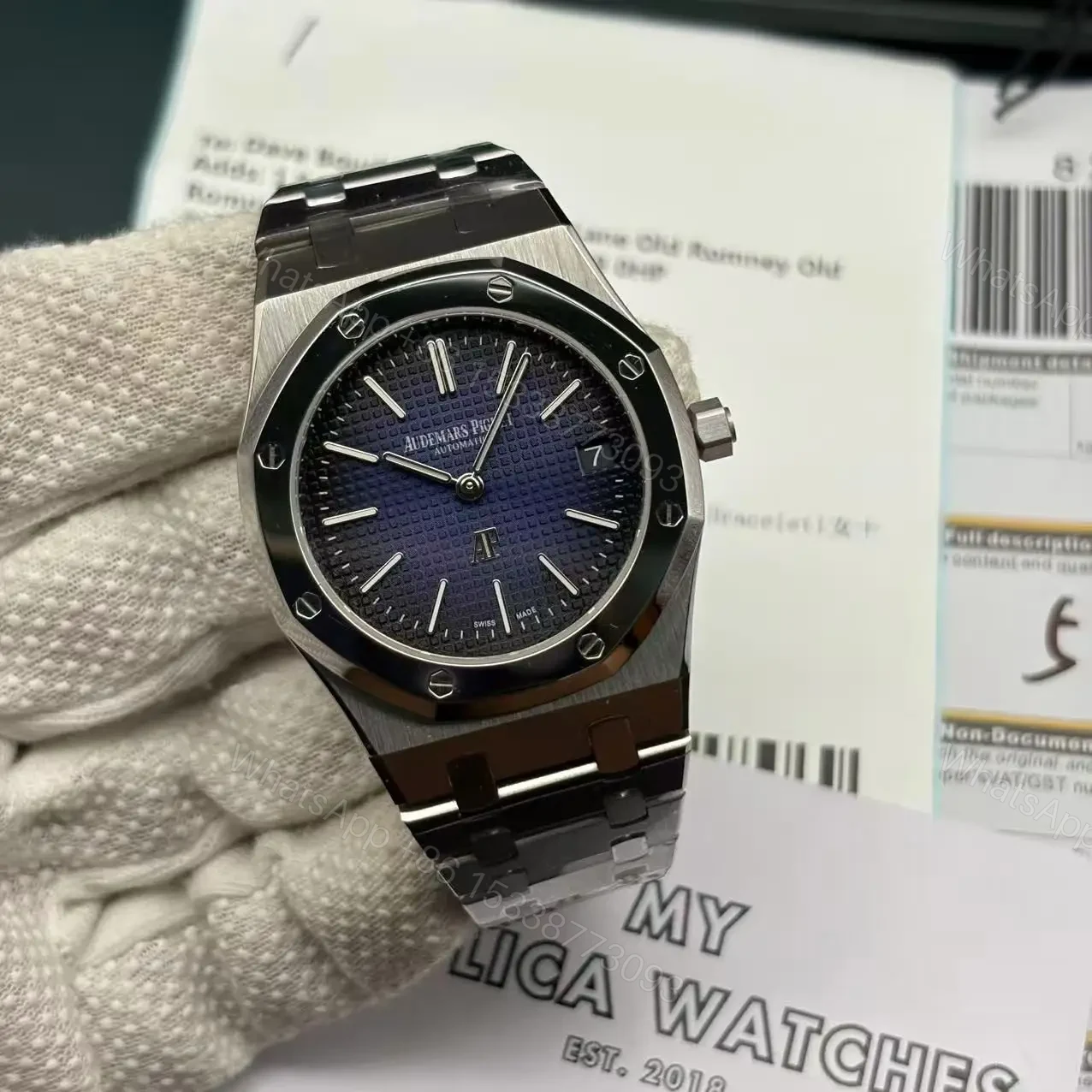 View 6 of Replica Audemars Piguet Royal Oak Jumbo Extra-Thin Blue 15202ST.OO.1240ST.01