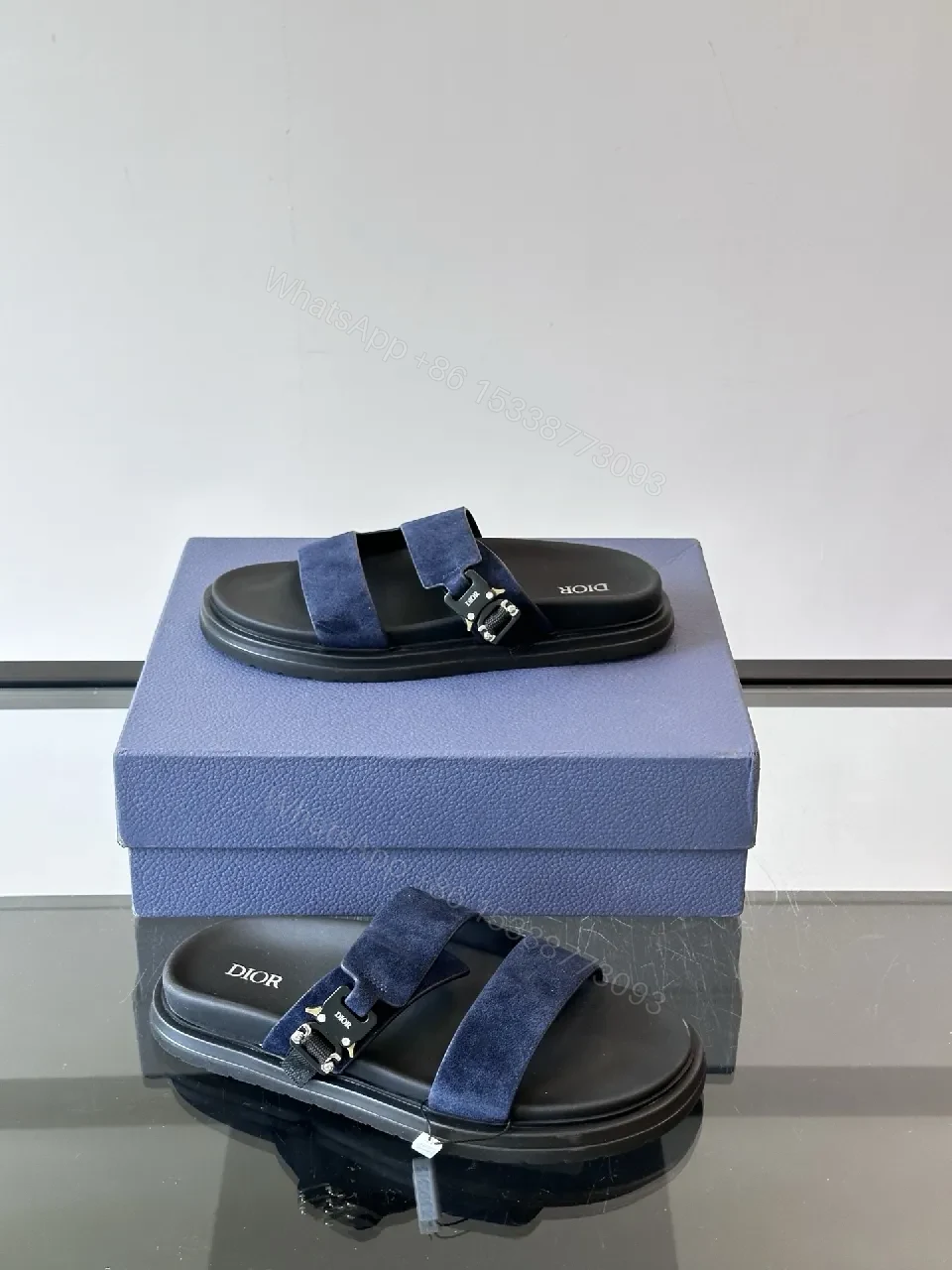 View 2 of Soft-Stride Navy Suede Slides – Casual Luxury Comfort