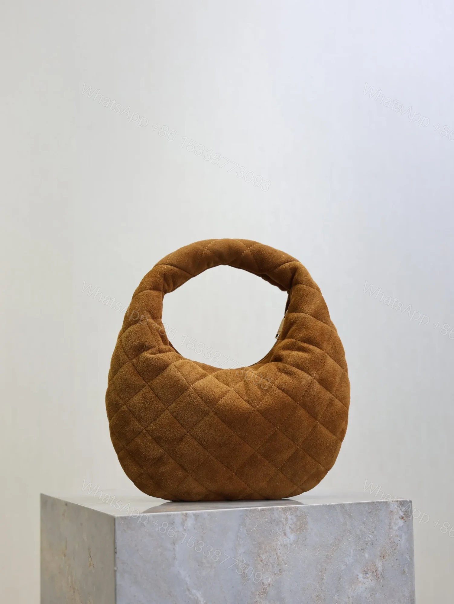 View 8 of YSL ICARINO MINI 17 IN CARAMEL QUILTED SUEDE GOLD HARDWARE