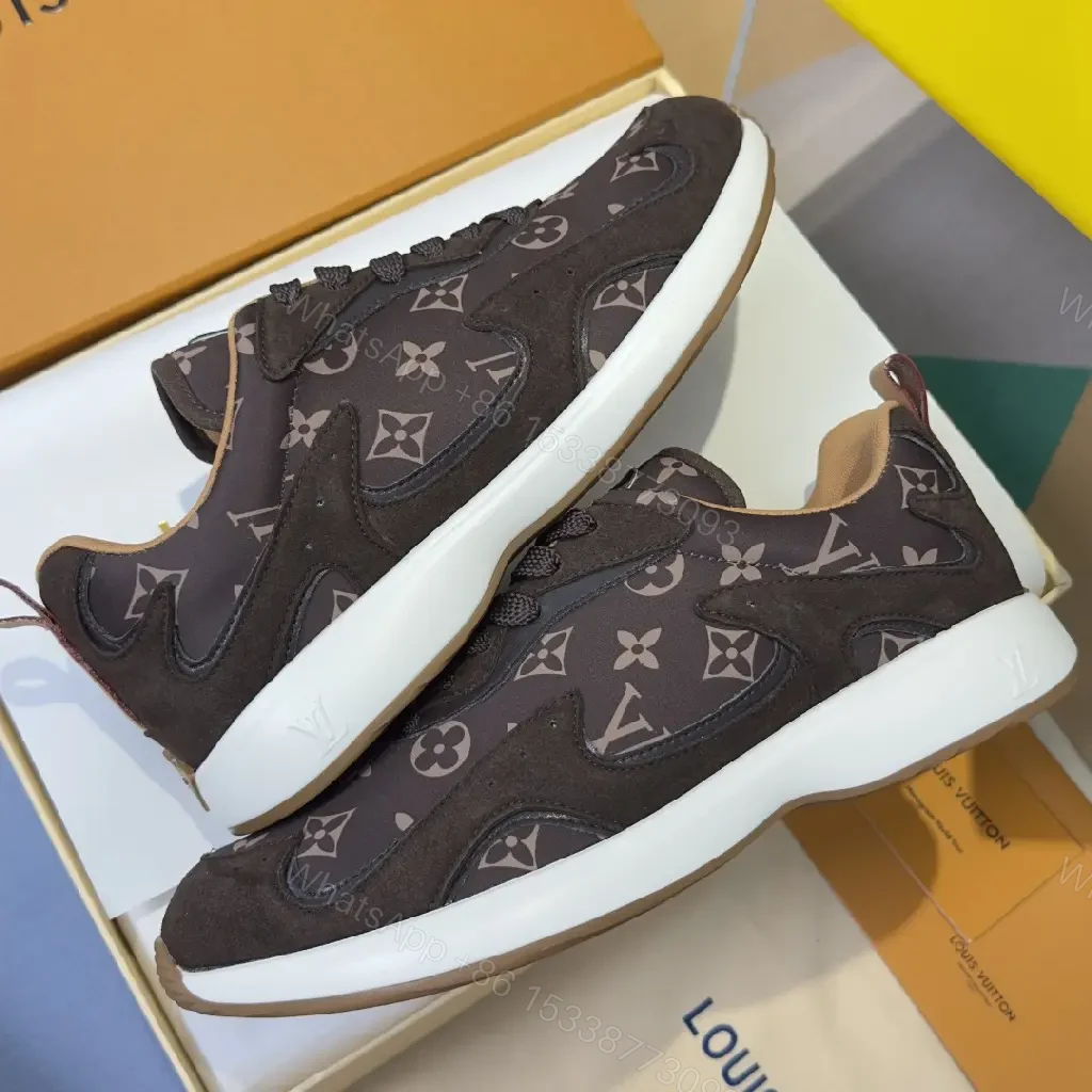 View 9 of Brown Monogram Windrunner Sneaker - Louis Vuitton Style, Low-Top, Lace-Up