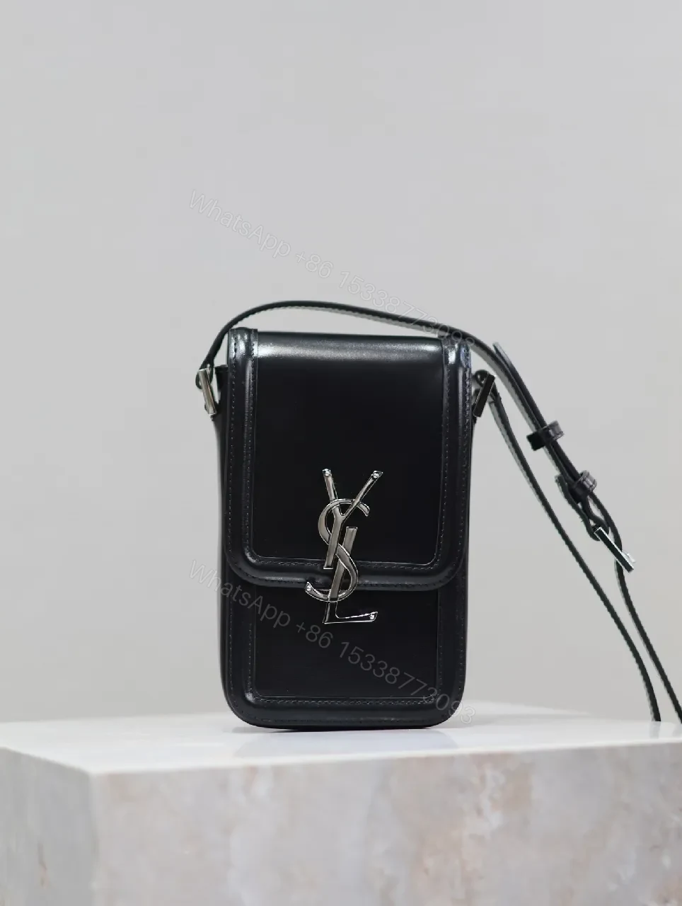 Mini Crossbody: Black Leather, Luxe Chic, Logo Clasp, Crossbody Bag — view 1