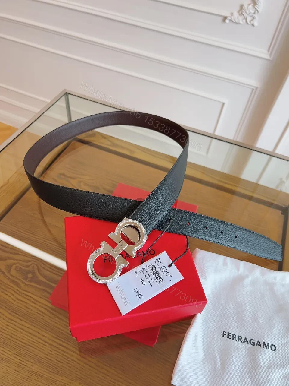View 9 of Black Leather Contemporary Belt with Signature Hardware, Premium