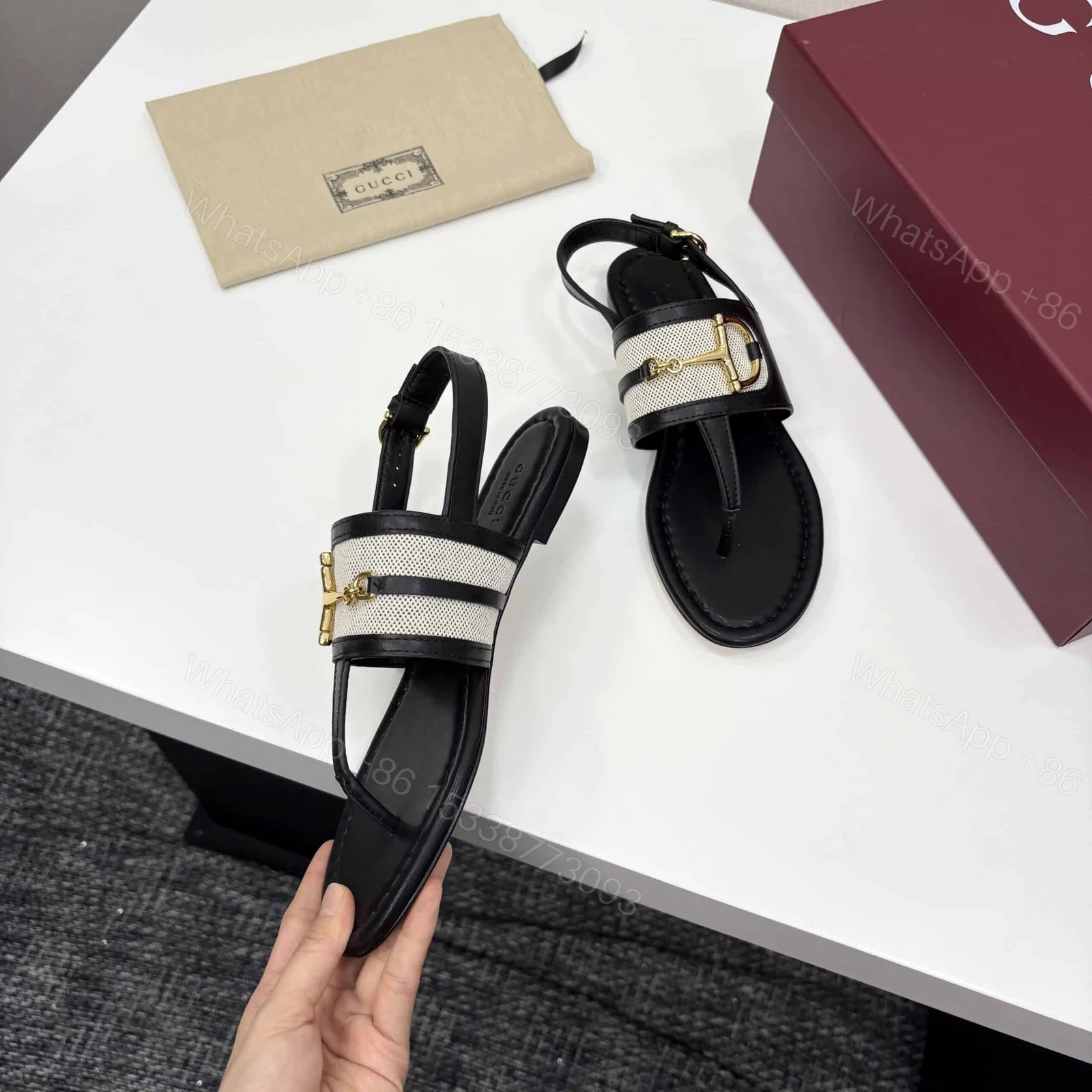 View 4 of GUCCI WOMEN’S THONG SANDAL WITH HORSEBIT BLACK 834431 AAEZJ 1072