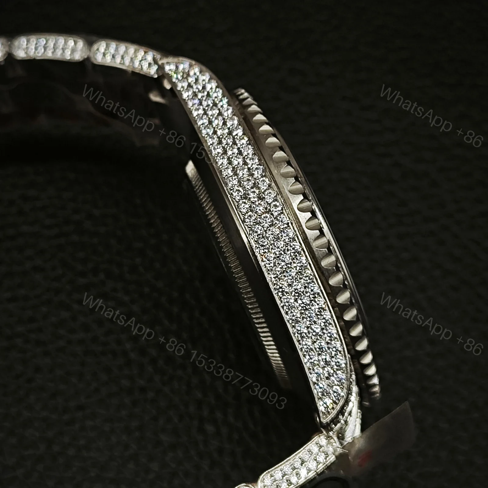 View 7 of Rolex Submariner Blue Dial Diamond Replica 40MM Exclusive Full Pavé Oyster Bracelet RG-ROLEX-SUB-BLUE-PAVE-40