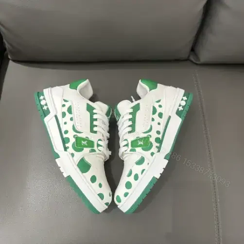 View 8 of LOUIS VUITTON X YAYOI KUSAMA TRAINER CALF LEATHER SNEAKER IN GREEN AND WHITE – LSVT374