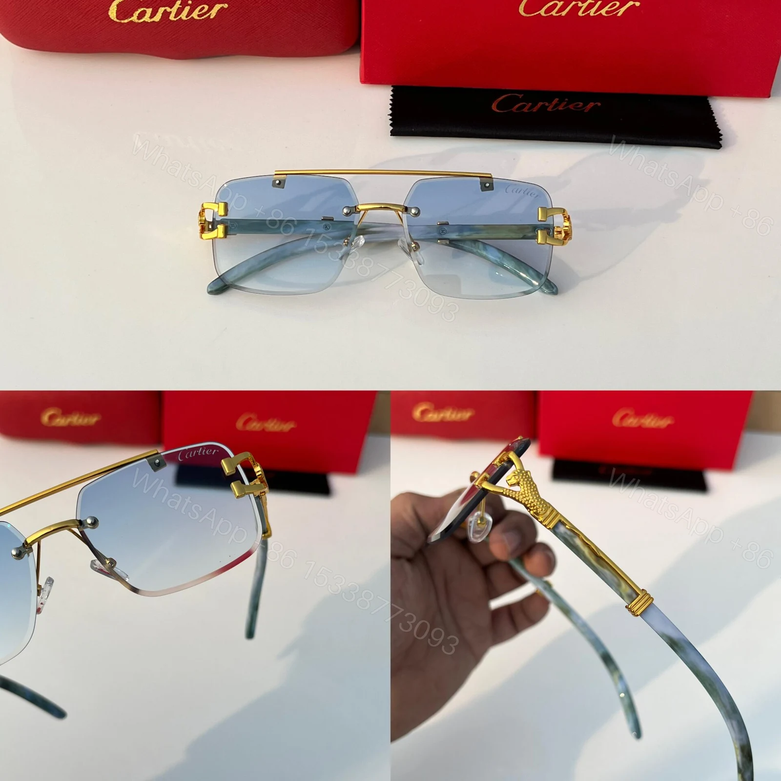 View 6 of Cartier Square Blue Gradient Metal Frame Sunglasses