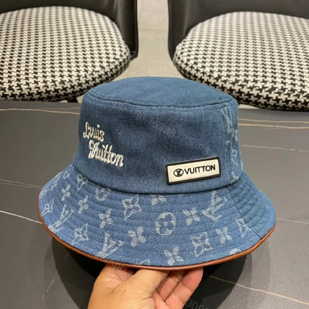 View 6 of Denim Bucket Hat with Monogram Detail – Sun Protection
