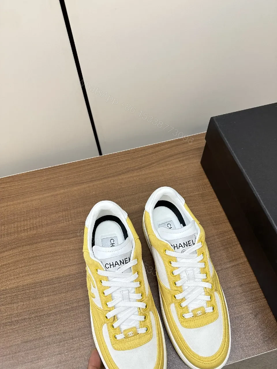 View 5 of Yellow & White Luxe Low-Top Sneakers: Bold Casual Comfort