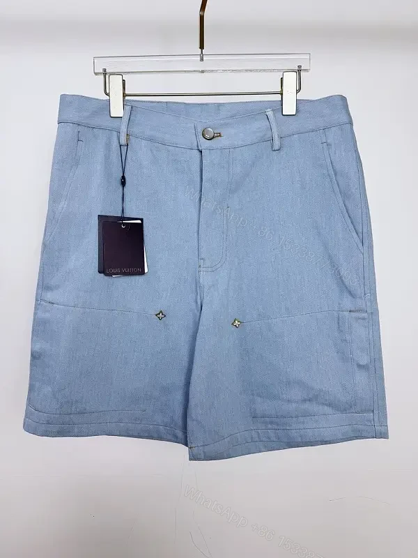 Blue Denim Shorts with Embroidered Details, Louis Vuitton Style — view 1