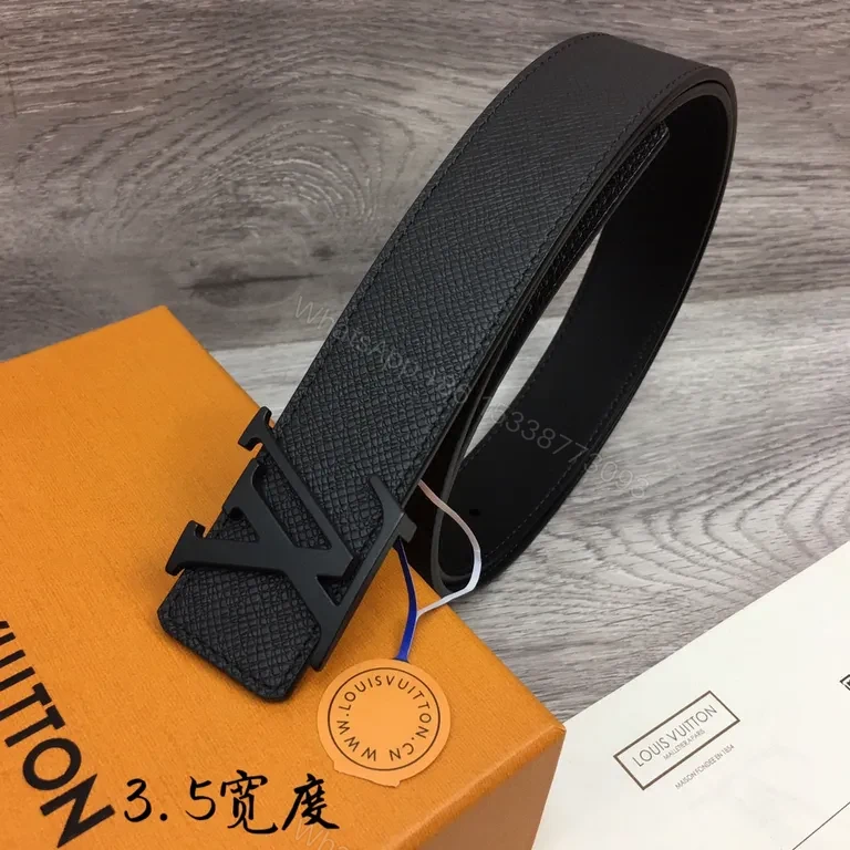 View 4 of Bold Leather LV Belt: Textured Luxury, Subtle Logo, All-Day Comfort