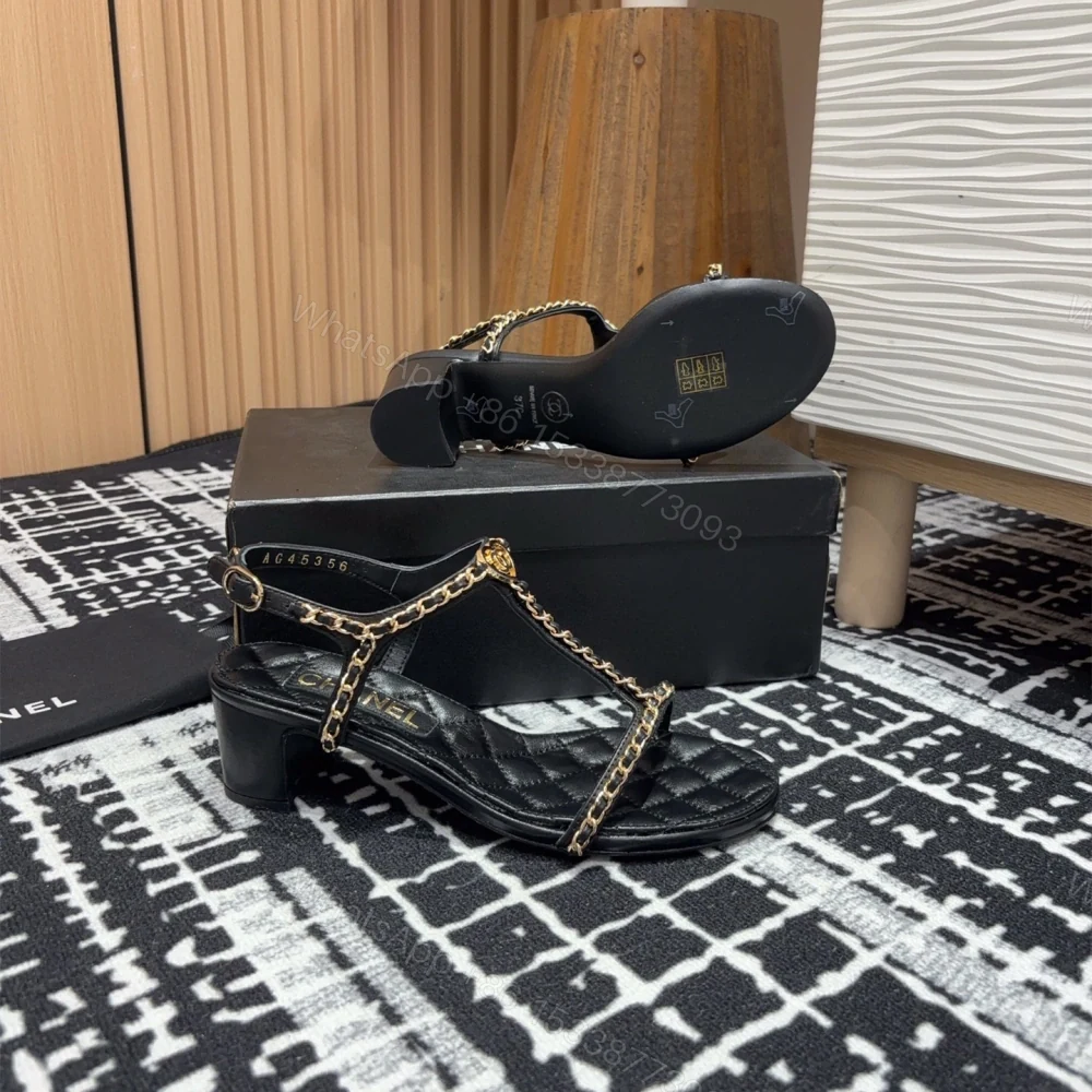 View 9 of 高仿Chanel*25C系列G36122X小羊皮中踭涼鞋黑色5CM免檢版