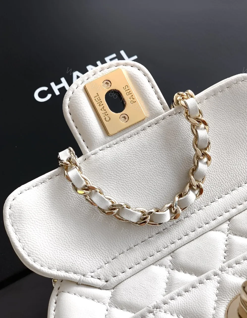 View 5 of Quilted Lambskin Mini Bag: Timeless White, Gold Clasp