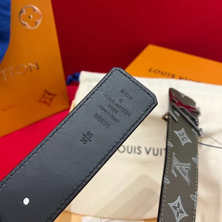 View 4 of Bold Monogram Belt: LV-Inspired Luxure Texture Belt