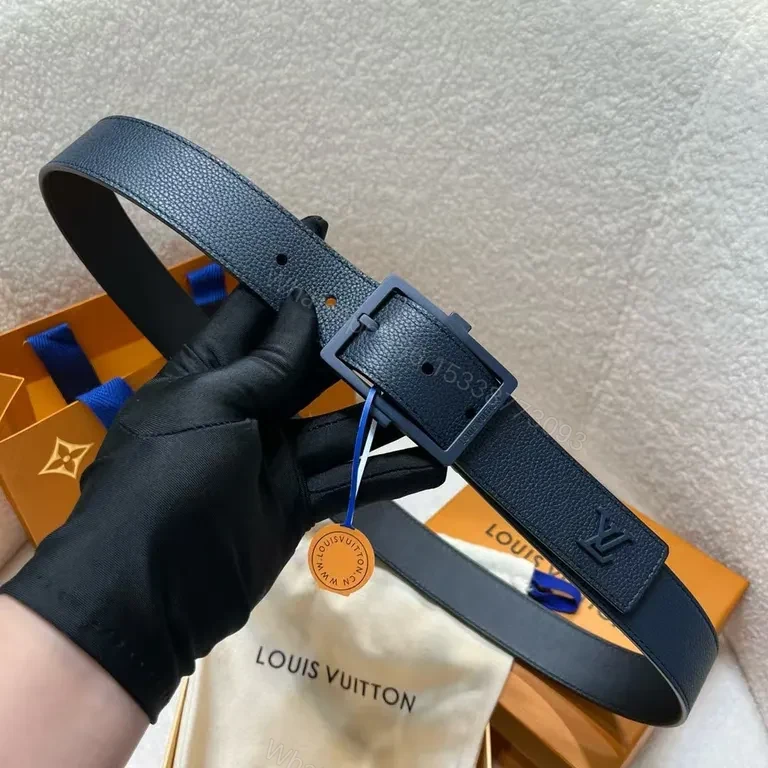 View 7 of Blue Velvet Belt Navy Full-Grain Leather with LV Buckle
