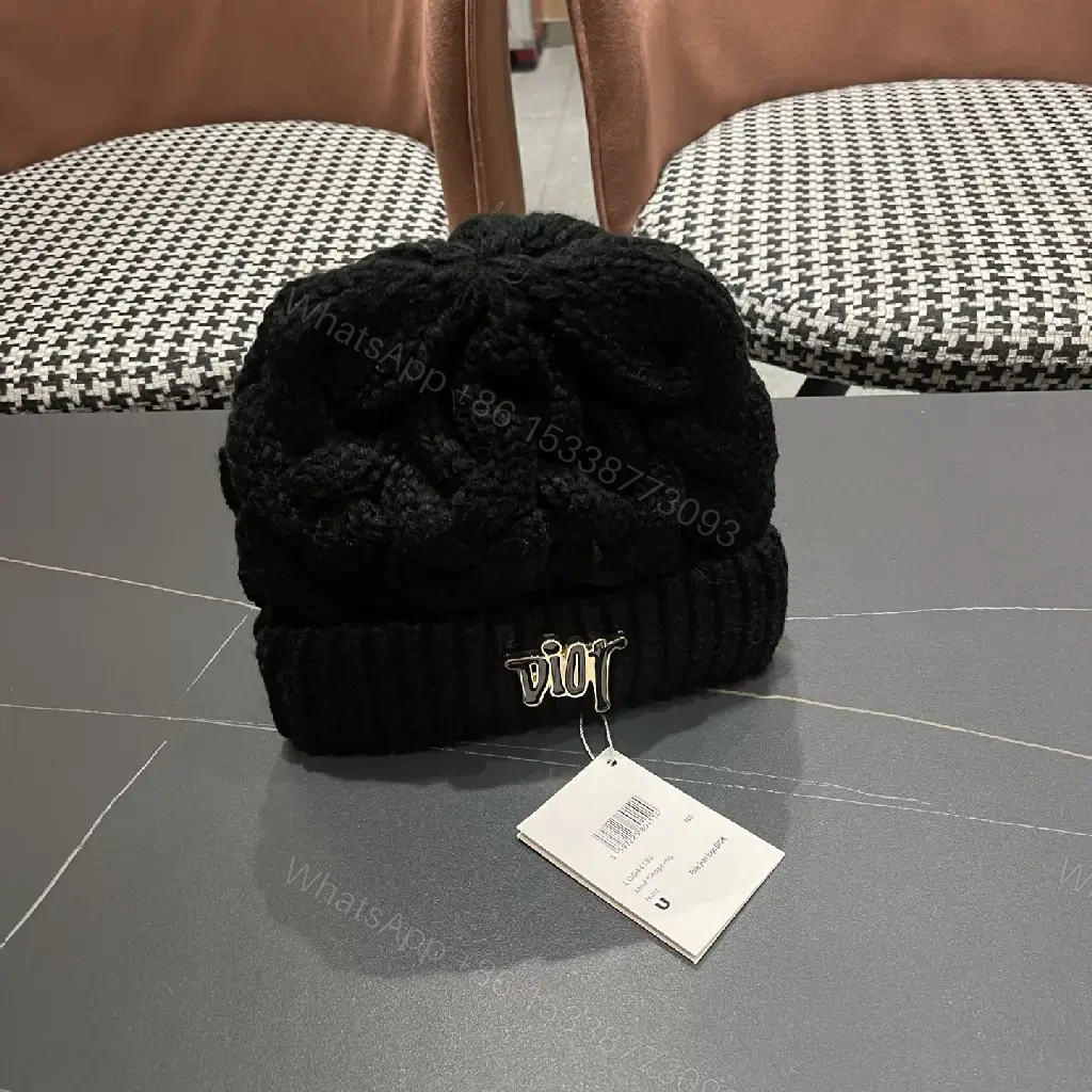 View 3 of Textured Knit Beanie: Black Braided Crown, Discreet Embroidery