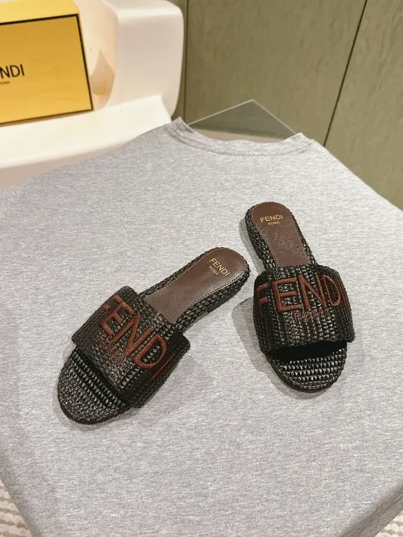 View 4 of Fendi Textured Black Woven Slide: Signature Comfort