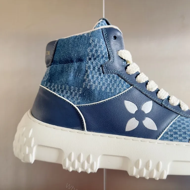 View 4 of Denim Luxe High-Top Sneakers: Subtle LV-Inspired Detailing