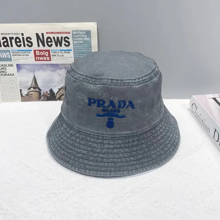 View 7 of Pink Velvet Bucket Hat with Prada Milano Logo - Everyday Luxury