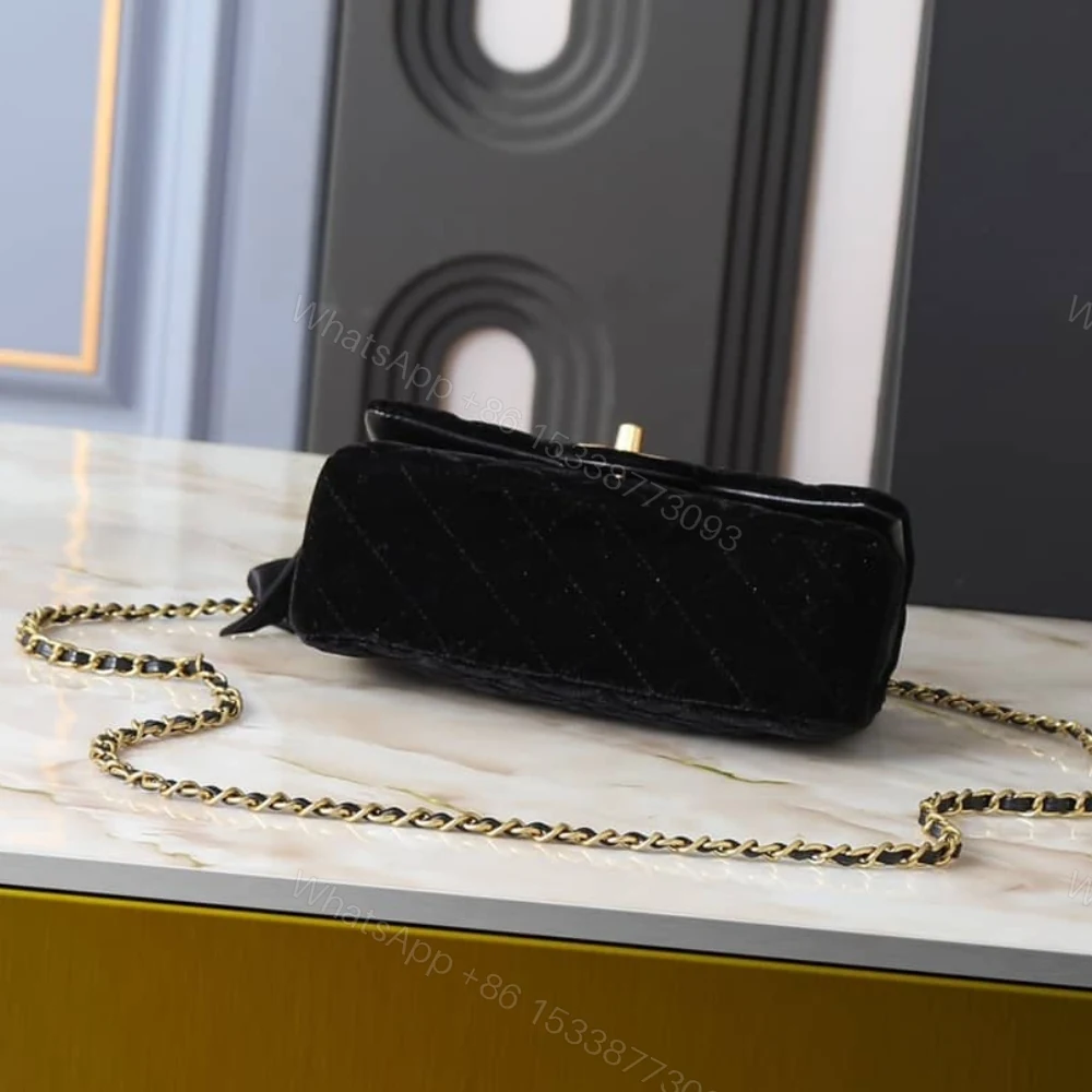 View 5 of Chanel Mini Flap Bag With Top Handle Velvet Silk And Gold Tone Metal Black 20Cm As5875 B22481 94305
