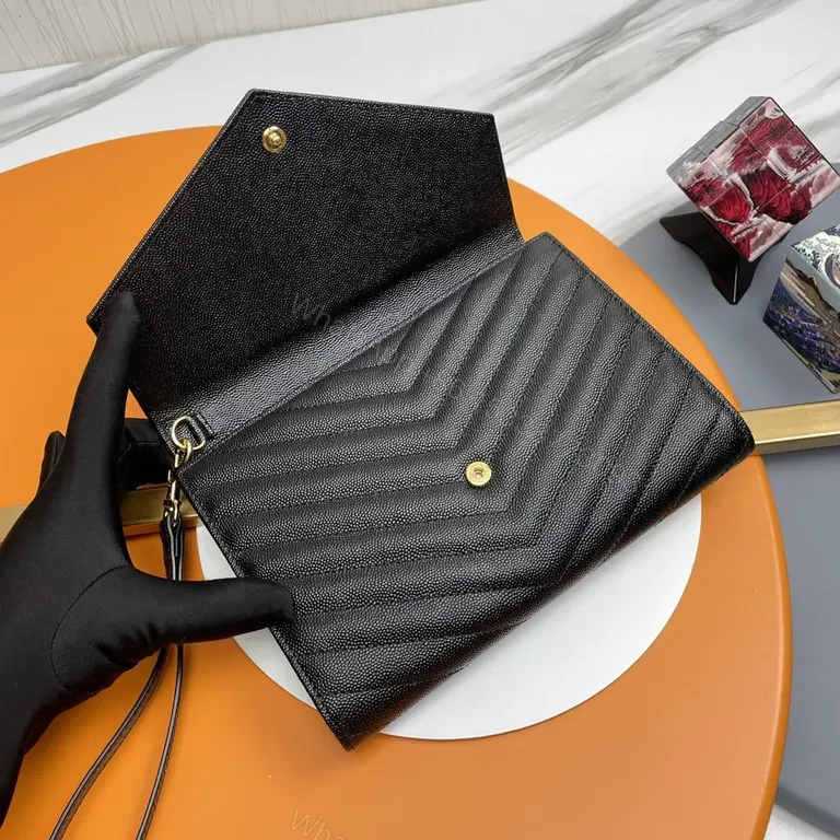 View 9 of Chic Black Quilted Wallet on Chain - YSL Gold Hardware