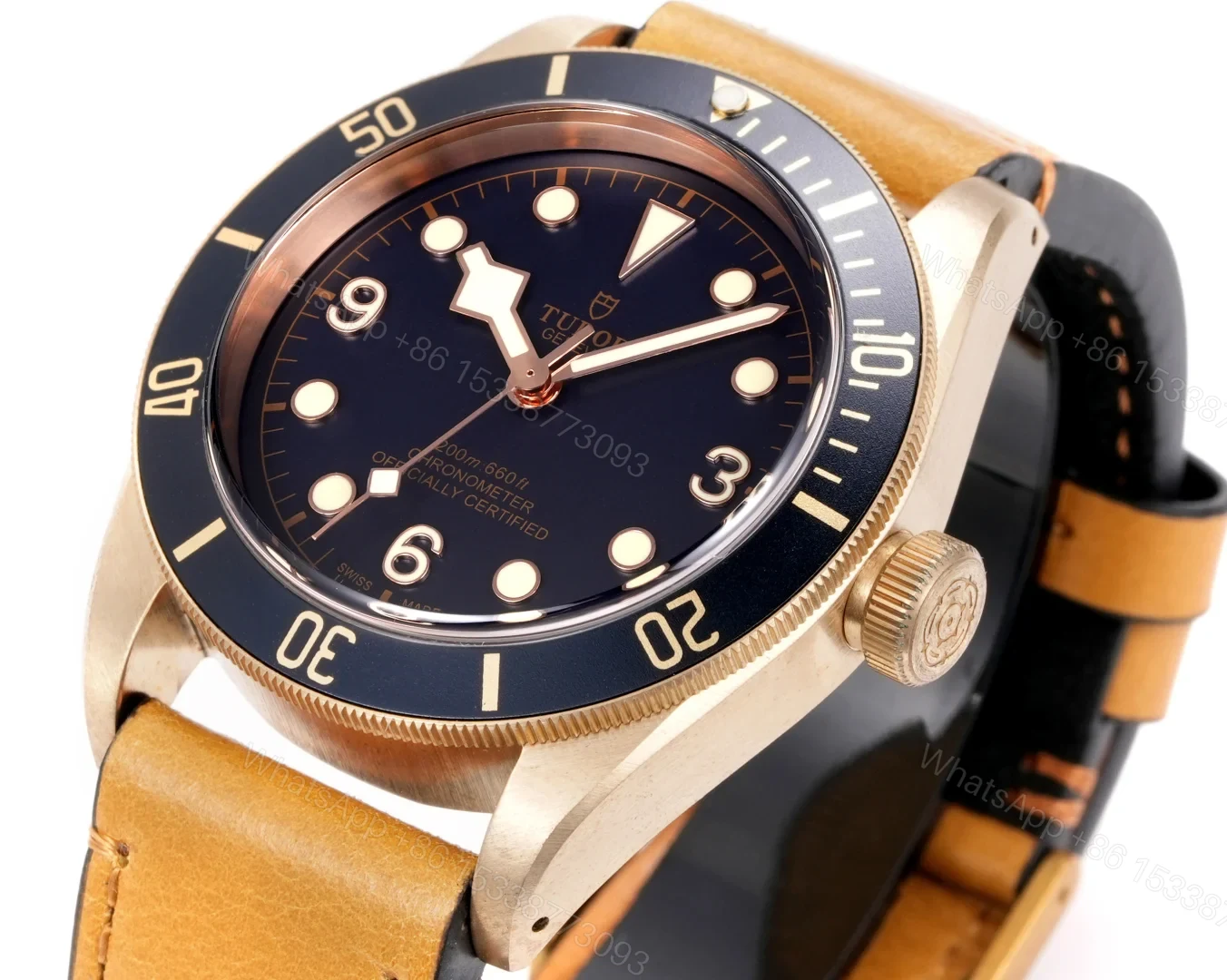 View 4 of Tudor Black Bay Bronze Replica 43MM Premium Vintage Tan Leather Strap Edition RG-TUDOR-BB-BRONZE-TAN-LTH-43